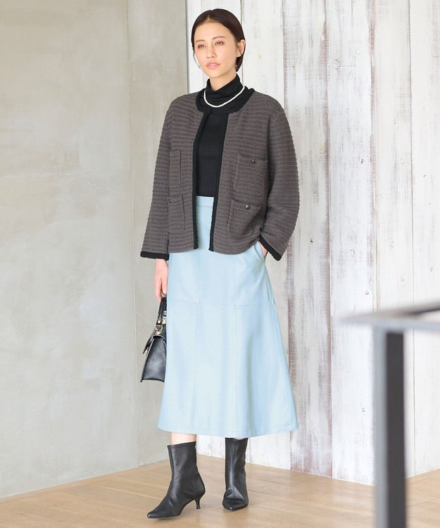 自由区 ツイードライクニット カーディガン グレー系