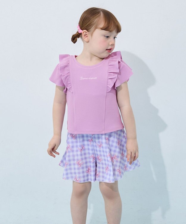 ANY KIDS 【UVカット】2WAYショルダーセパレート水着 ラベンダー×ラベンダーチェック