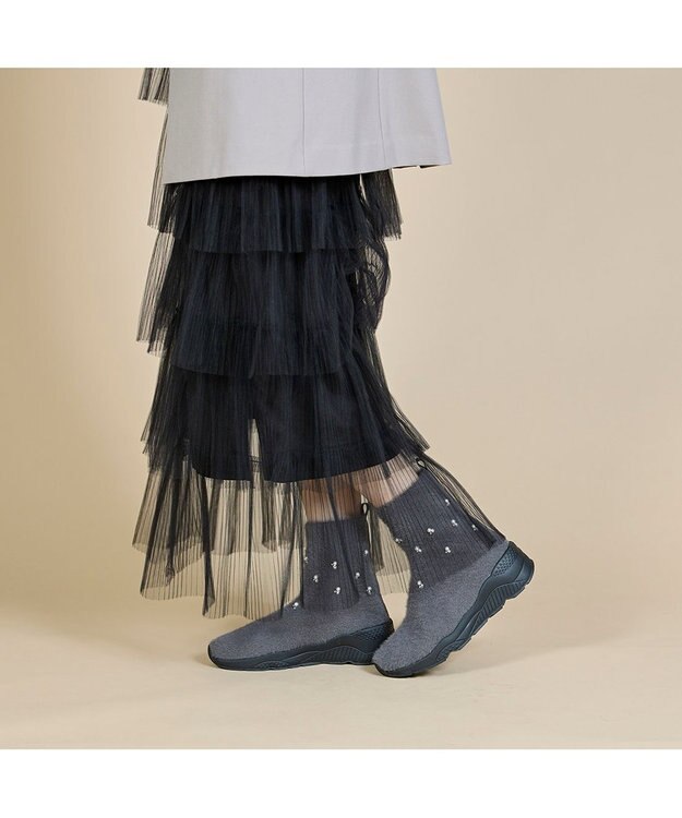 MODE ET JACOMO <carino>ビジュー付きニットブーツ グレー