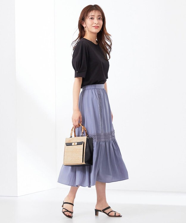 ANY SIS 【UVケア】プレーティングジャージー タックスリーブ カットソー ブラック