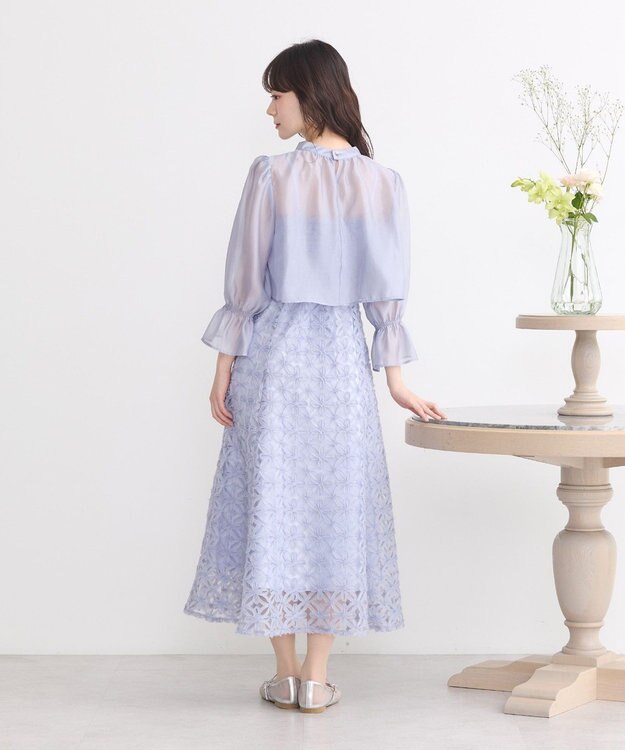 earth music&ecology SET2点シアーブラウス＋3Dレースワンピース サックスブルー