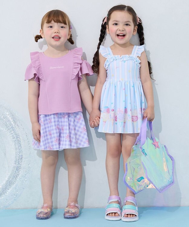 ANY KIDS 【UVカット】2WAYショルダーセパレート水着 ラベンダー×ラベンダーチェック
