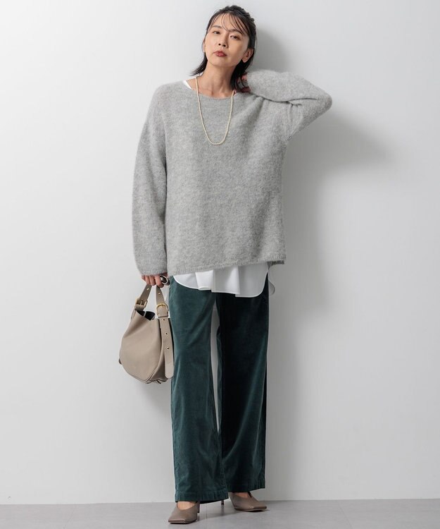 23区 L 【洗える】23区DENIM ベルベットストレッチ ワイドパンツ [WEB限定]ダークグリーン系