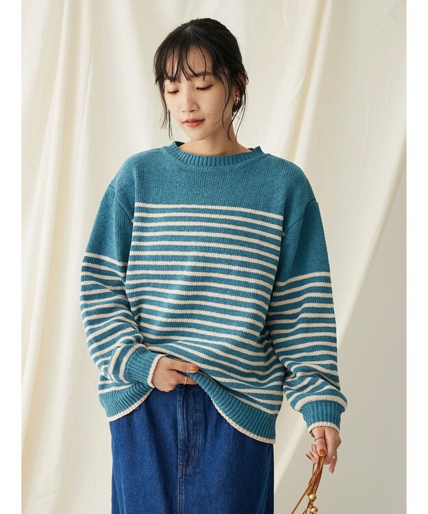 CRAFT STANDARD BOUTIQUE 洗えるモールニットボーダープルオーバー Blue