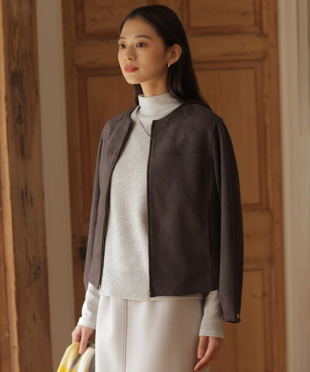 J.PRESS LADIES L スウェードダンボール ブルゾン スレートブラウン系