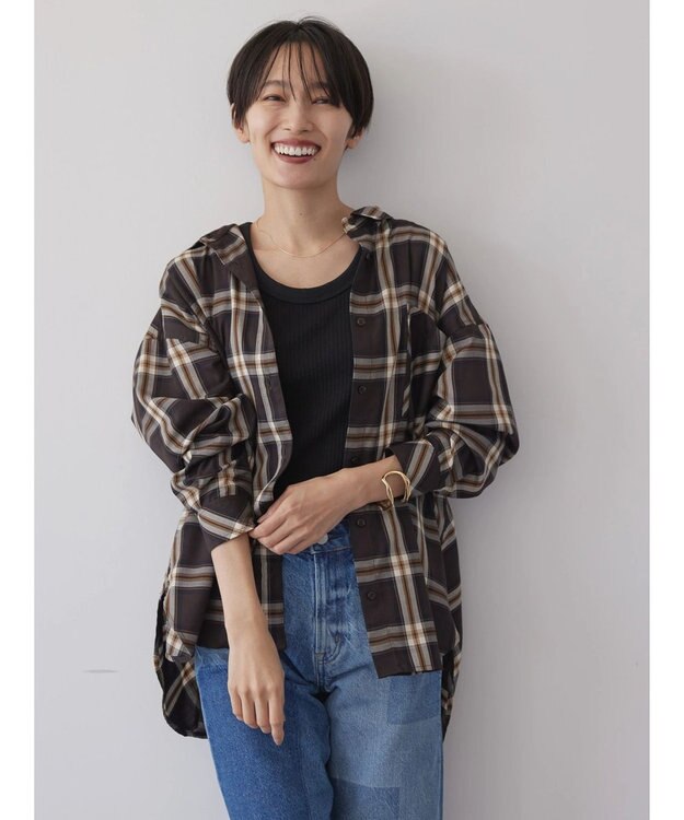 AMERICAN HOLIC イージーケアチェックシャツ Check Brown