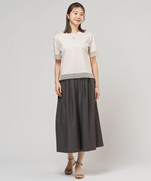 J.PRESS LADIES L エアリースパンボイル ガウチョ パンツ スレートブラウン系