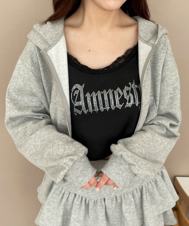 WEGO Wジップショートパーカー 杢グレー