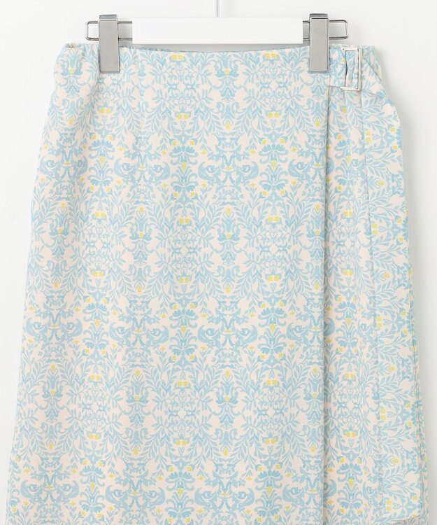 自由区 S 【洗える】ダマスクフローラルプリント スカート ライトブルー