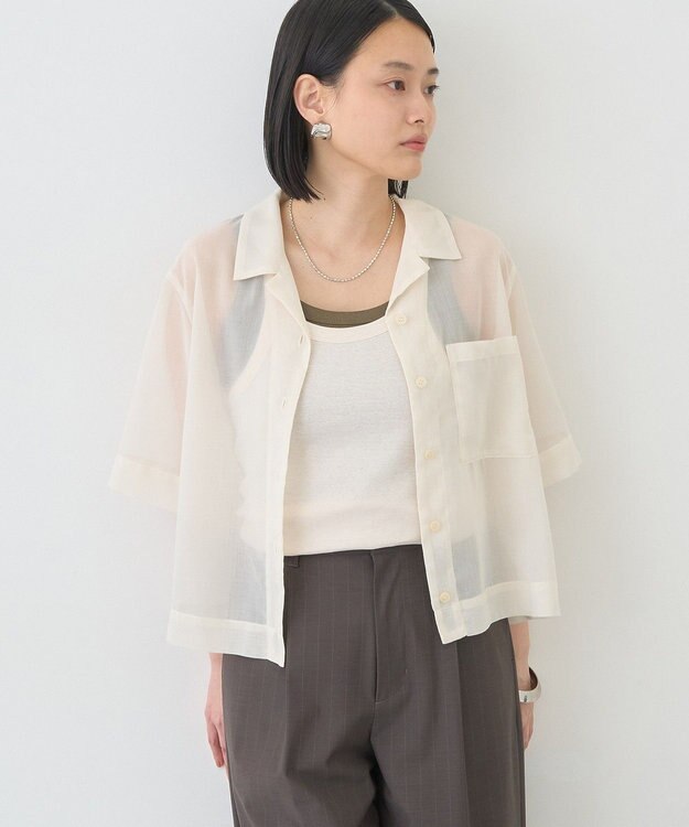 AMERICAN HOLIC シアーショート丈開襟シャツ Ivory