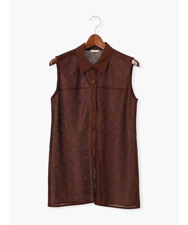 Te chichi クレープメッシュノースリーブシャツ（セットアップ可） ブラウン