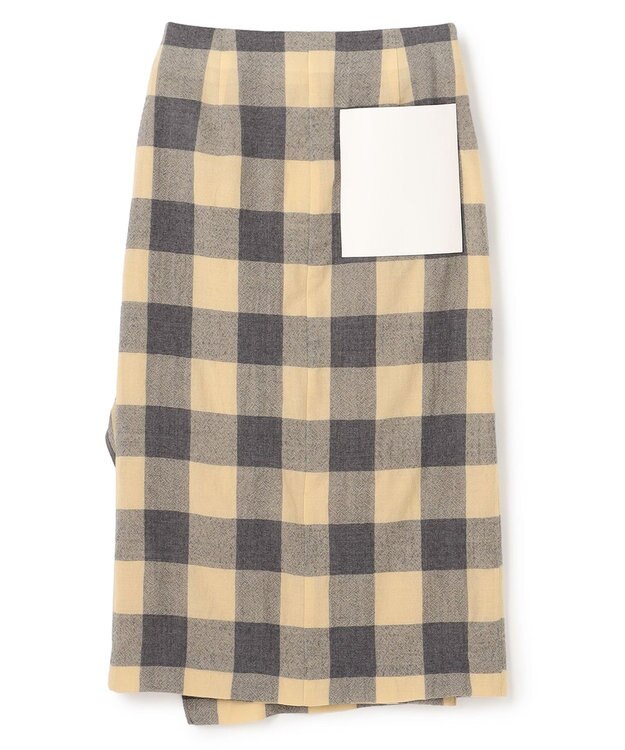 BEIGE， HOBBS / フェイクレザーポケットウールチェックラップスカート L.Mustard ×Md Gray