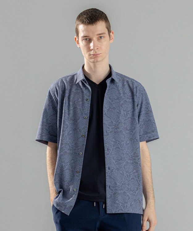 JOSEPH HOMME 新素材【洗える/通気性】ヨシタレース　レギュラーカラー半袖シャツ ネイビー系