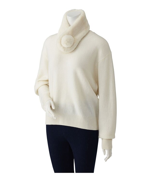 MOONBAT 【洗える】ふわもこマフラー ミニうさしっぽ オフホワイト