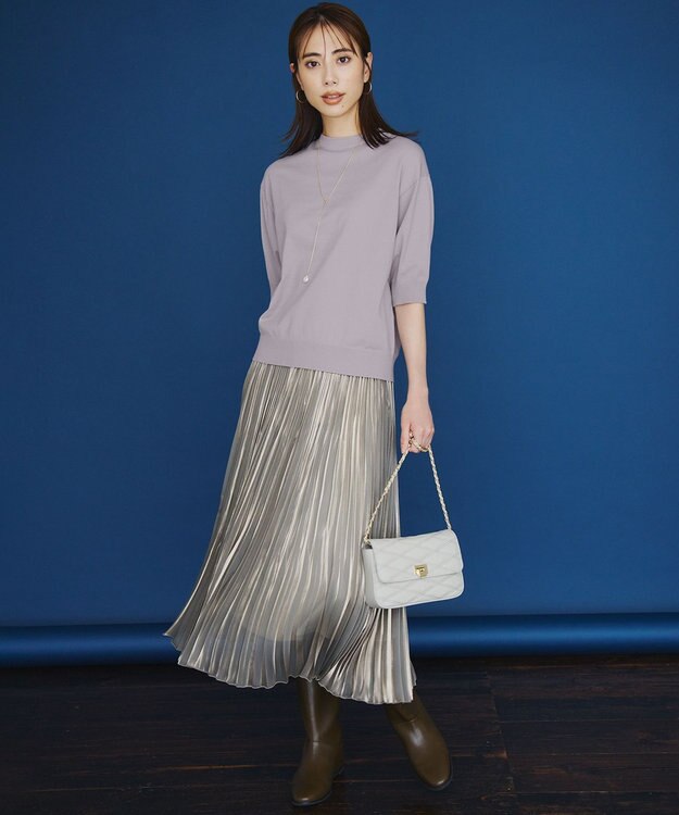 23区 S シャイニー プリーツスカート ゴールド系