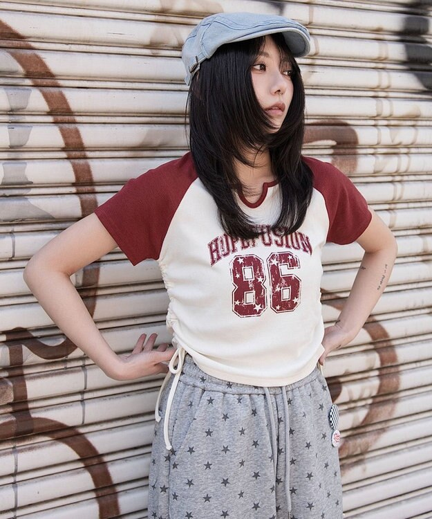 WEGO キーネックサイドレースアップちびT 柄2