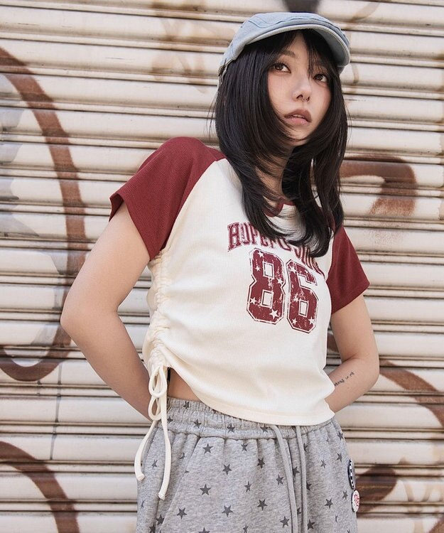 WEGO キーネックサイドレースアップちびT 柄2