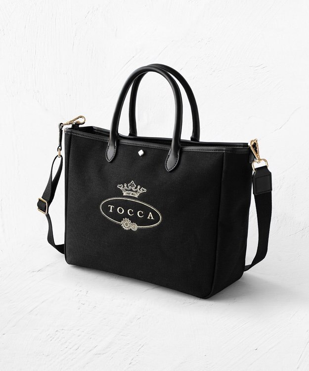 TOCCA CRESTA CANVASBAG L キャンバスバッグ L ブラック系ゴールド刺繍