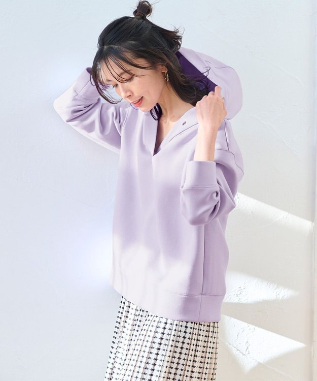 ANY 【洗える】ライトウエイト スリットネックパーカー ラベンダー