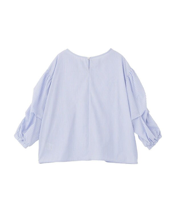 Green Parks イージーケア袖タックブラウス Stripe Blue