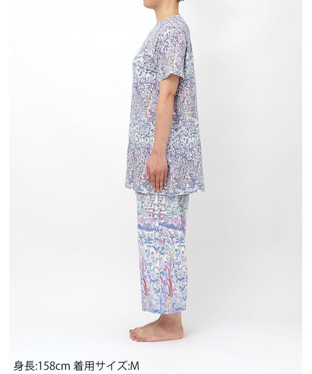 tsumori chisato SLEEP ツモリチサト パジャマ ベア天竺素材(トップス) 綿100%(ボトム) 4分袖 9分丈 レディース UDT113 /ワコール サックス