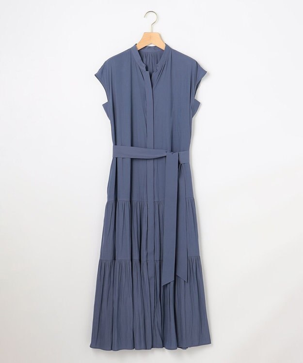 組曲 S 【WEB限定】ギャザーライトデシン ティアードワンピース ダルブルー系