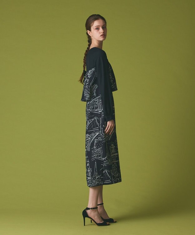 GRACE CONTINENTAL プリントコンビドレス ブラック