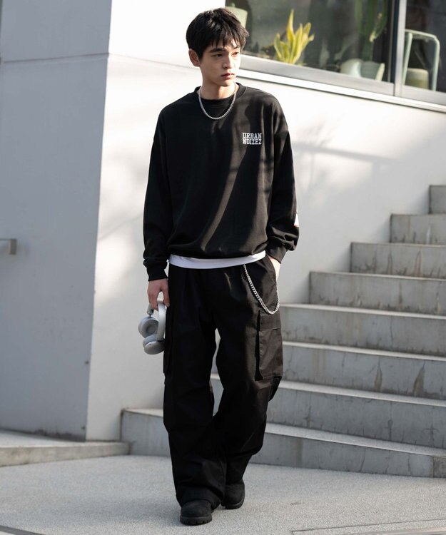 WEGO 【2点SET】アクセ付き裏シャギーグラフィックプルオーバー ブラック