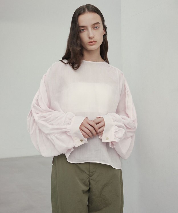 BEIGE， 【洗える】PAULINE / タックギャザーリネンボリュームブラウス  Light Pink