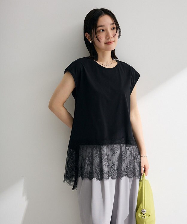 Green Parks 裾レースイレヘムフレンチＴシャツ Black