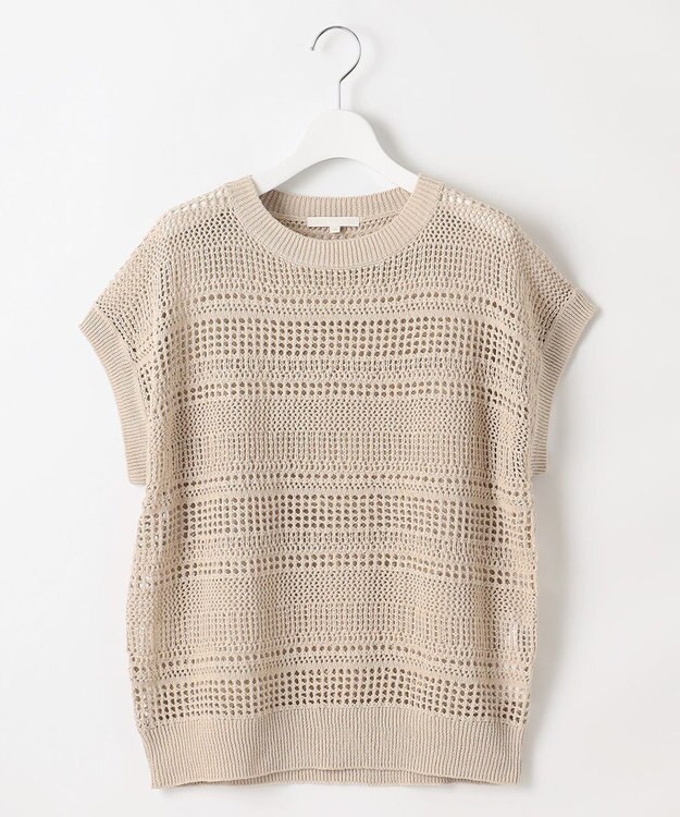 自由区 L 【洗える】レーシーリネンコットン ニット ベージュ