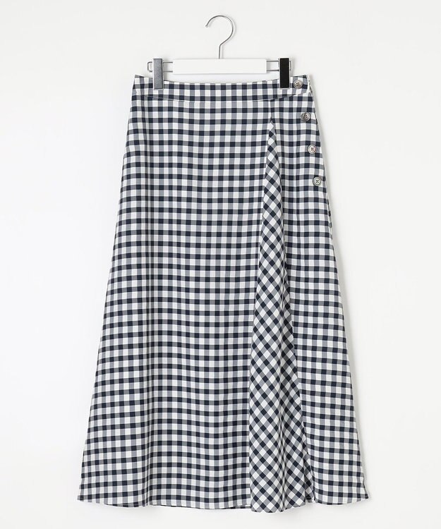 J.PRESS LADIES L 【洗える】アセVisギンガム フレアー スカート ネイビー系