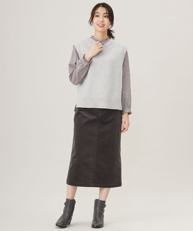 J.PRESS LADIES L 【洗える】サイロチェック＆ストライプ ブラウス モノトーンチェック系