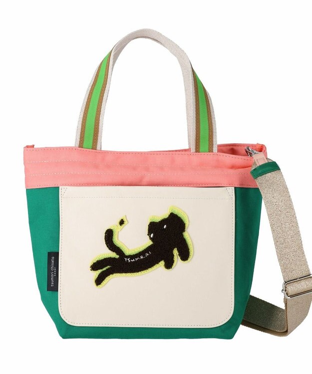 tsumori chisato CARRY キラミックスコンビ トートバッグ 2wayショルダー ネコ Sサイズ グリーン
