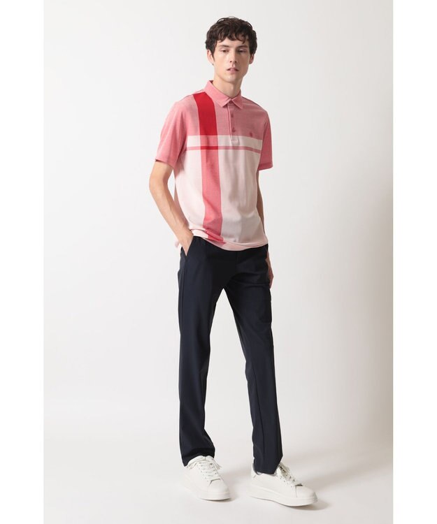 DAKS [DAKS GOLF] チェック冷感半袖ポロシャツ レッド