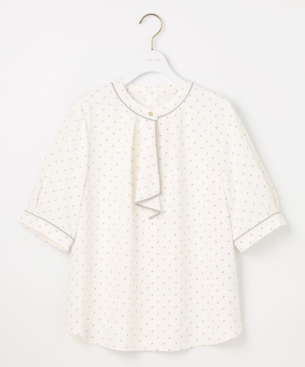 ANY SIS L 【洗える】バイカラーラッフルボウ ブラウス アイボリーベース