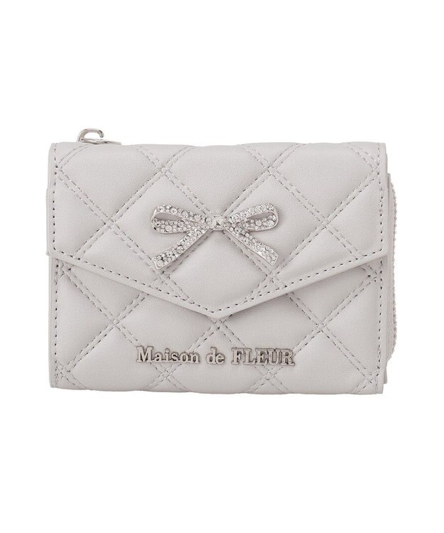 Maison de FLEUR リボンビジューキルティングウォレット Grayish Blue