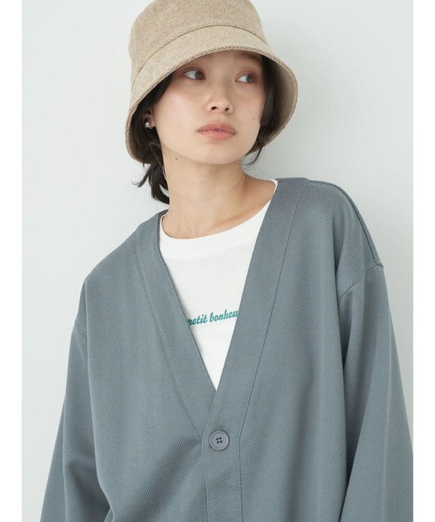 earth music&ecology ヘリンボーン調Ｖネックカーディガン Blue Gray