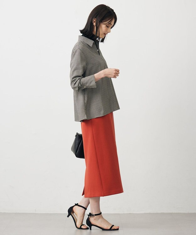 J.PRESS LADIES サイロチェック スキッパー ブラウス ベージュ×ブラック×パープル系