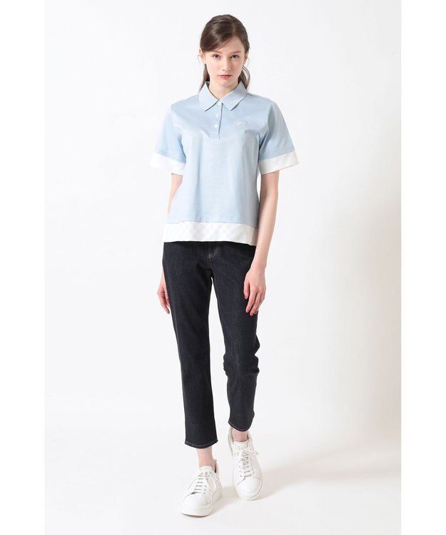 DAKS GIZAコットン レイヤード風天竺プルオーバー アクアスカイ