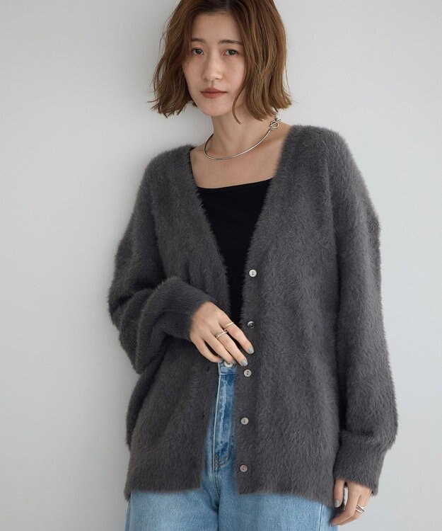 YECCA VECCA ラメシャギーカーディガン Charcoal Gray