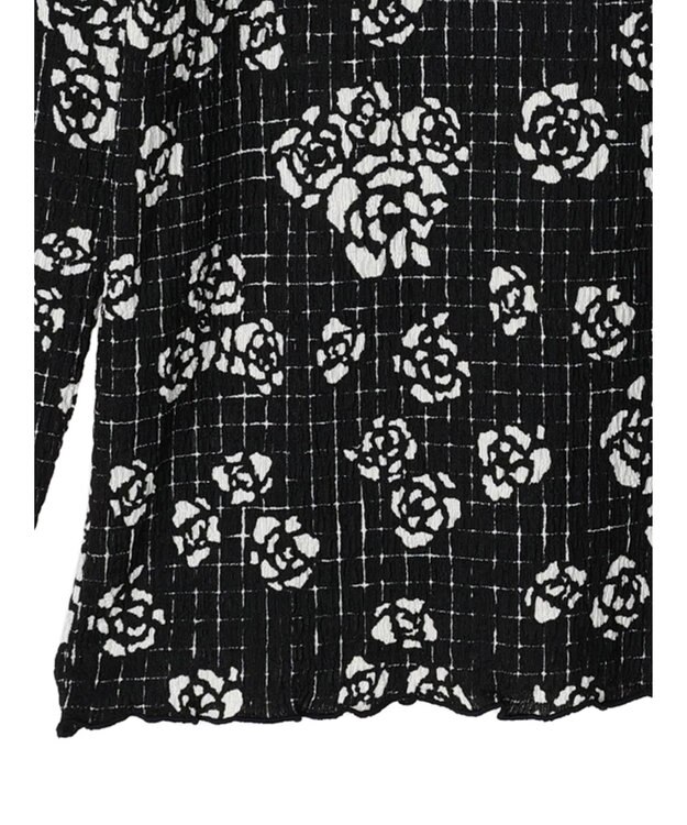 Green Parks ■ＥＳＣＡＲ　Ｕネッククレープカットプルオーバー Flower Black