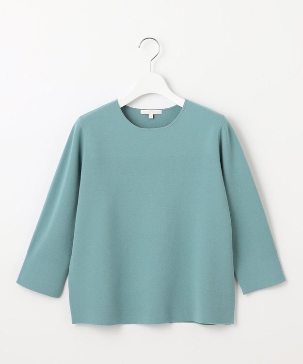 自由区 L 【アンサンブル対応・洗える】レーヨンストレッチ7分袖 ニット ブルーグレー