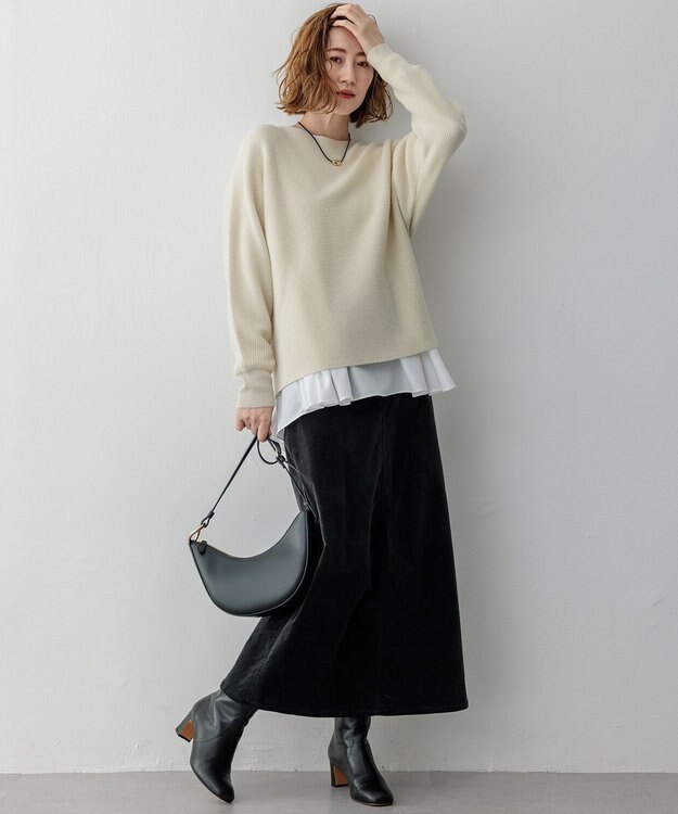 23区 【洗える】23区DENIM ベルベットストレッチ Aライン スカート グレー系