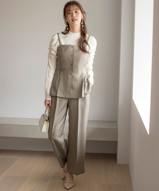 ANY SIS L 【洗える】ビスチェ & ワイドパンツ セット ベージュ