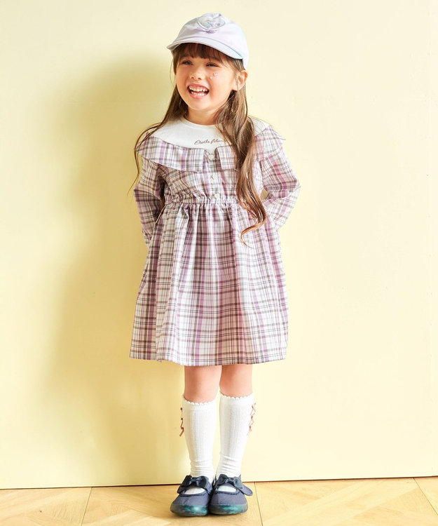 ANY KIDS チェックドッキングワンピース ピンク