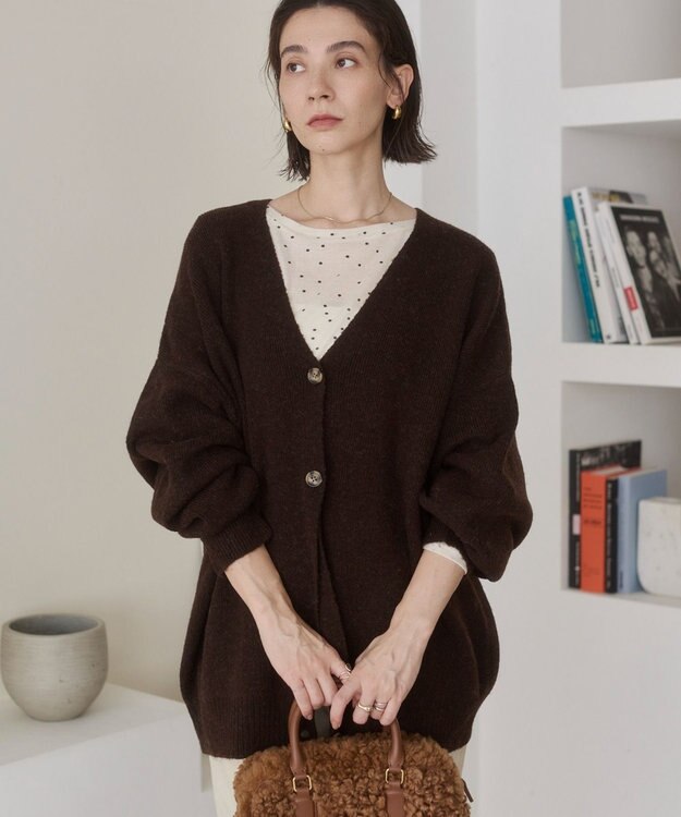 WEGO 【ANGIE VINTAGE】オーバーサイズVネックカーディガン ブラウン