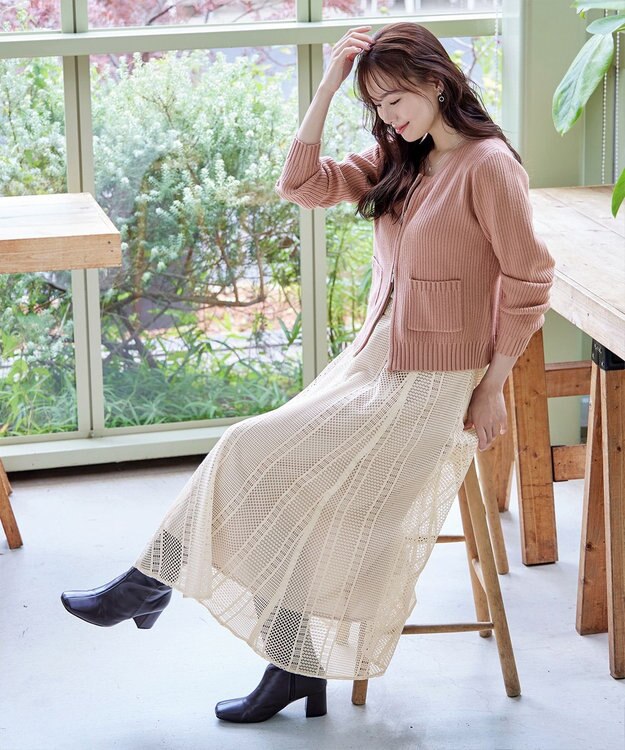 Tiaclasse L 【洗える】ダブルジップリブ編みカーディガン ピンク