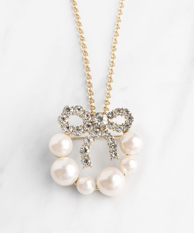 TOCCA 【2WAY】PROMISE PEARL RIBBON BROOCH NECKLACE ブローチ ネックレス ゴールド系