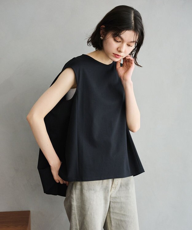 #Newans 【洗える】スクエアシルエットノースリーブカットソー ブラック